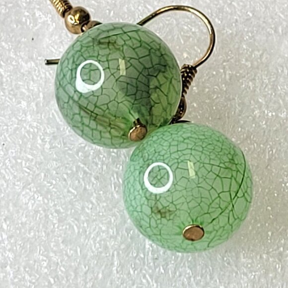 Small Green Ball Dangle Earrings - Picture 1 of 7